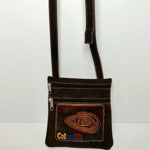 Shoulder pouch 2 pockets brown suede adjustable strap